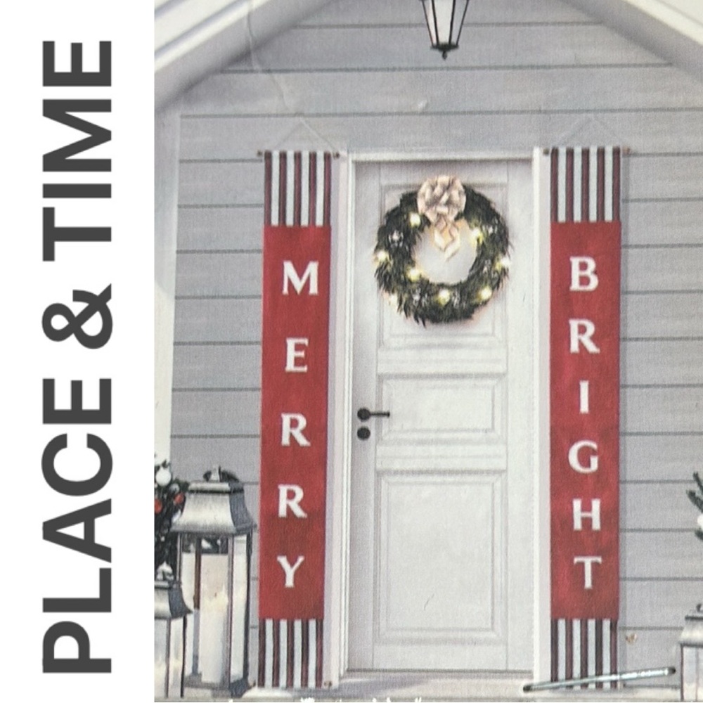 JOANNES PLACE & TIME NOSTALGIA TWO PIECE MERRY & BRIGHT PORCH BANNERS **NWT**